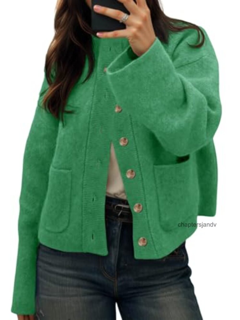 Womens Chunky Knit Cardigan Button Down Open Front Sweater with Pockets